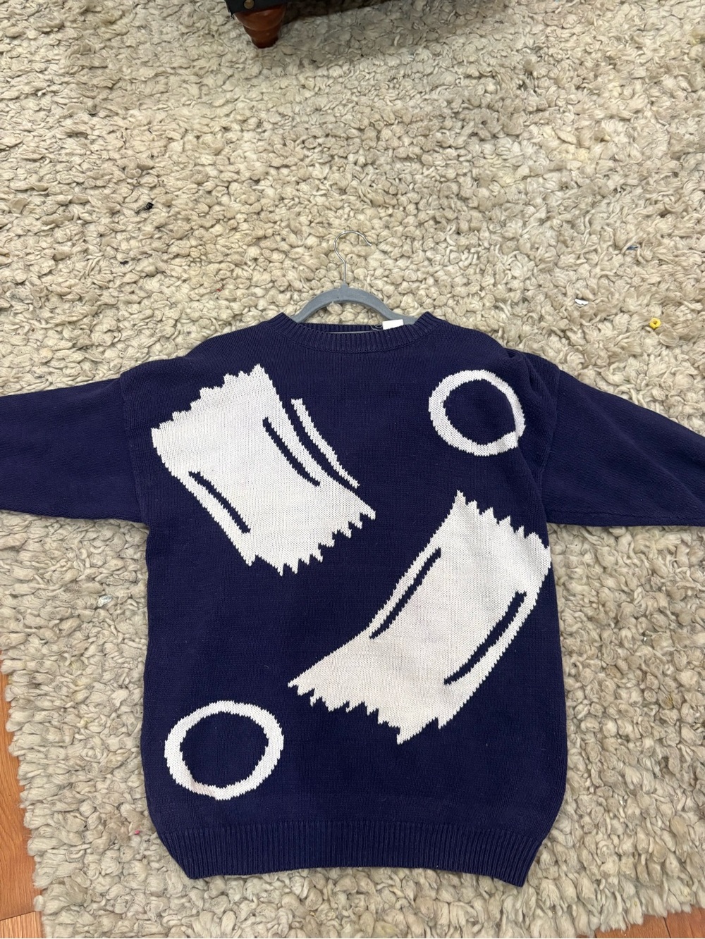 Men's Navy Blue Graphic Knit Sweater - White Contrast Design